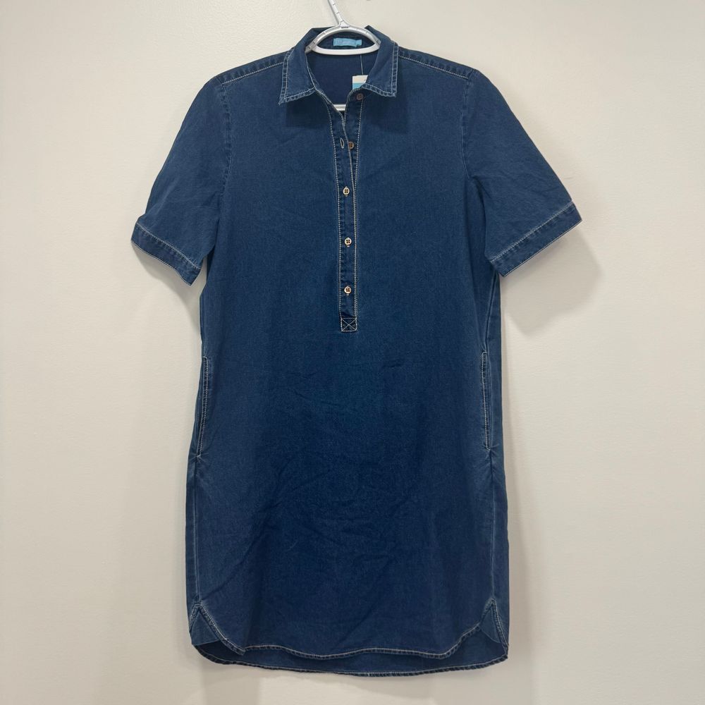 J Mclaughlin Womens Denim Dress XS Shirt Short Sleeve Collar Chambray NEW Cotton